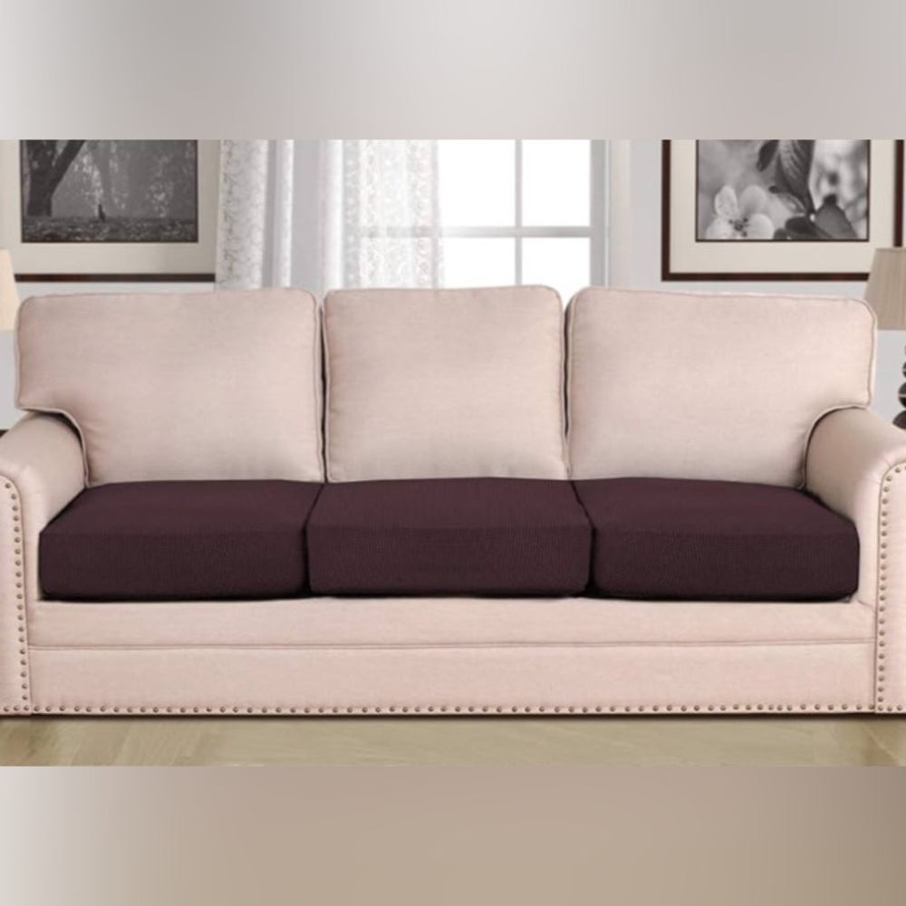 SOFA Covers Brown Stretch Waffle Pattern Water Resistant Set of 3